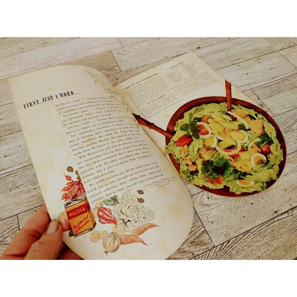 1939 Mazola Salad Bowl‎ COOKBOOK Booklet Die Cut Shape Cutout Vtg Recipes